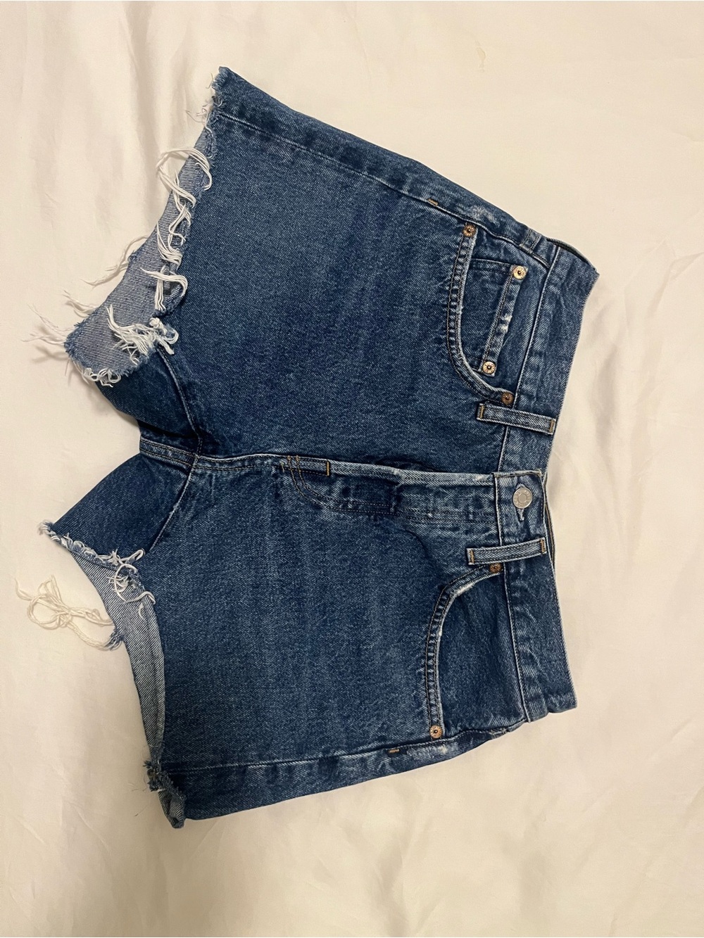 Agolde Dark Blue Distressed Cutoff Denim Shorts